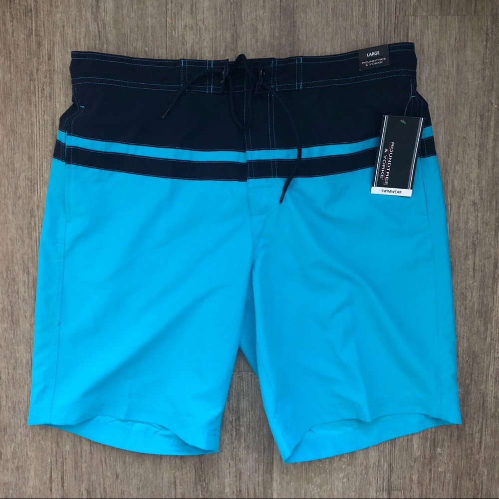 Men's Blue Color Block Swim Trunks